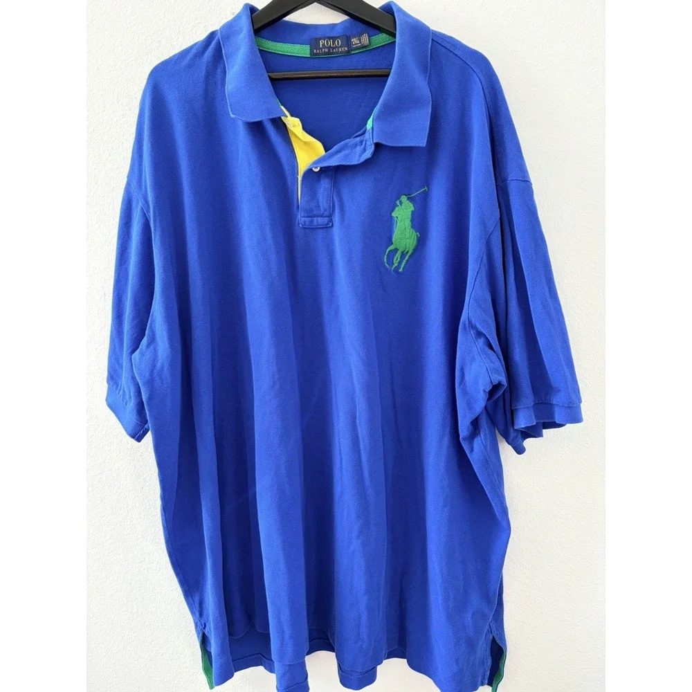Polo Ralph Lauren Mens Polo Shirt 4XLT Blue Green Yellow Big Pony #3